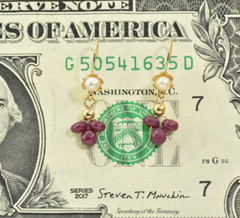 Vintage 14k Gold Earrings Japan Cultured Pearl Natural Ruby Dangles Lever Back