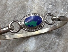 Vintage Mexico Sterling Silver & Blue/Green Stone Bracelet Bangle