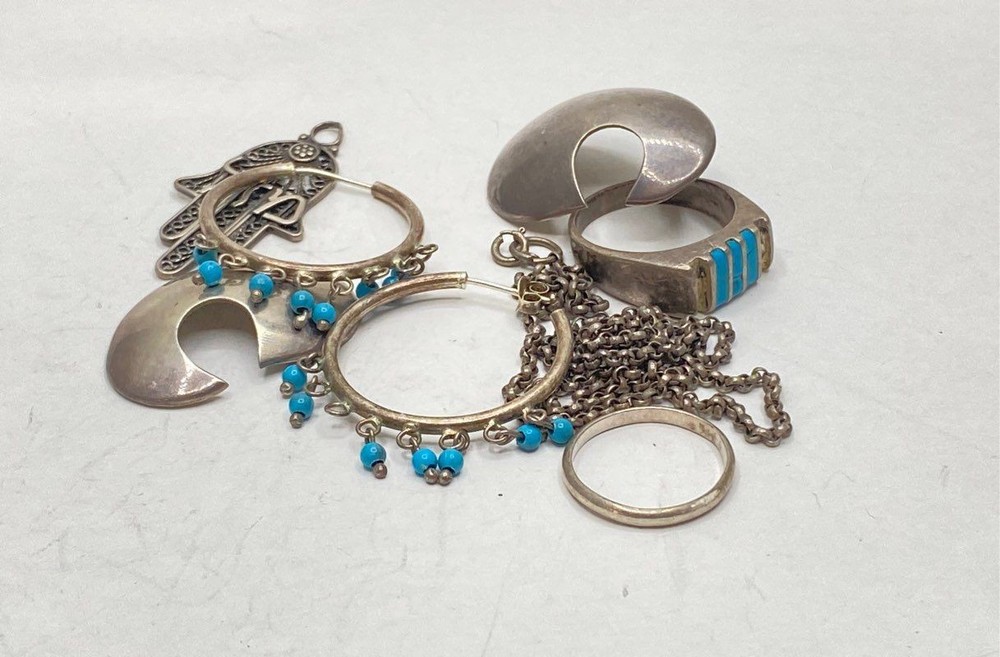925 Sterling Silver Precious Metal Scrap Jewelry Lot 34.7g Mexico Turquoise