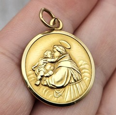 Vintage 18K Yellow Gold Saint Anthony Religious Charm Pendant 750 for Necklace