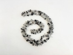 Rutilated Quartz Grey & White Chip Beaded Chip Vintage Necklace – 36″