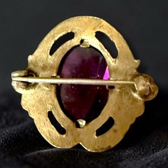 Antique Edwardian Brooch Purple Glass Art Nouveau Gilded Brass Pin