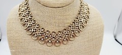 Crown Trifari Gold Tone Ribbon Crystal Wide Necklace RARE 15.5 in Vintage