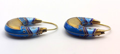 Vintage Chinese Cloisonne Enamel Dangle Hoop Earrings Stamped Silver