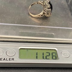 Vintage Art Deco Faceted Black Sterling Silver Marcasite Ring Size 8.25