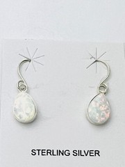 925 Sterling Silver Lab Created Pear White Opal Fishwire Pierced Earrings