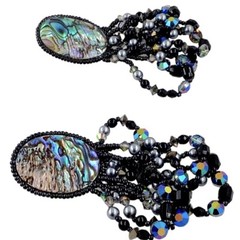 Vintage Peacock Abalone Shell Aurora Borealis Crystal French Jet Bead Earrings