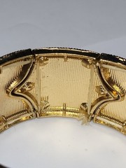 Vintage Wide Cuff Cloisonné Bracelet Ornate Enamel Rhinestone Gold-tone Jewelry