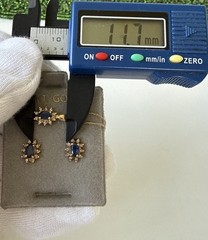 Vtg.10K Solid Yellow Gold Blue Sapphire Diamond Hallo Earrings Pendant Necklace