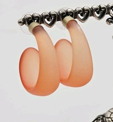 Orange Hoop Earrings Matte Lucite Frosted Orange Premier Design 1.25 in