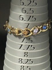 Vintage Rhinestone Bracelet Multi Color Blue Green Purple Gold Tone 7”