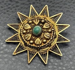 VTG 800 Silver Large 2+” Vermeil Ornate Celestial Star Burst Brooch Pendant