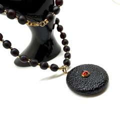 Fancy black cherry amber necklace with pendant 24.6g