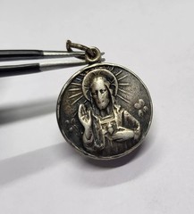 Our Lady of Mt Carmel Old Sterling Silver Antique 0.9 Inch Round Pendant