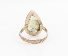 925 Sterling Silver Vintage Ring Green Prehnite Teardrop Band Sz 6.5 RG34176