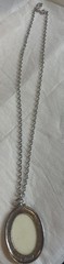 Faux Needlepoint Oval Pendant Necklace – Signed Coventry Vintage Silver Toned
