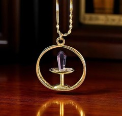 Vintage Gothic Amethyst Dagger Pendant Necklace, Gold Vermeil over Sterling