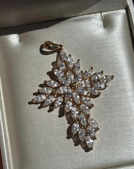 Vintage cross pendant 925 Sterling silver marquise cut zirconia
