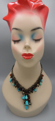 Beaded Y-Drop Choker Necklace Howlite Faux Turquoise Teardrop Briolettes Brass