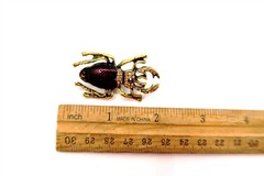 Vintage JEWELED & ENAMEL BEETLE BROOCH PIN 1 3/4″ Tall Costume Jewelry Estate