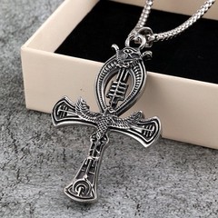 Stainless steel men’s double-sided anklet cross pendant necklace