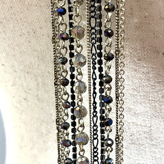 Art Deco 6-Strand Lariat Smoky Quartz Faceted Crystal Necklace w/AB; Dramatic!