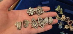 Vintage Rhinestone Earrings Lot Of 27. 12 Signed Monet Weiss Hobe Trifari Kramer
