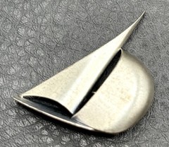 Signed Beau Sterling Silver 3D Sailboat Pin Brooch Vintage Nautical Boat