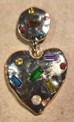 Textured Antique Gold Heart Earrings With Rhinestones Post Dangle