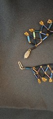 Art Deco Peacock Iridescent Bugle Netted Collar Vintage Necklace 16.5″