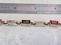 Vtg Two Tone Sterling and 14kt Gold Gemstone Tennis Bracelet 10g 7″ 6mm