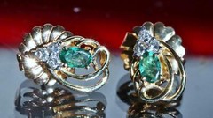 14k y/gold earrings 0.45ct natural, treated emerald natural diamond stud 2.72gr