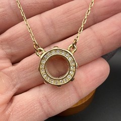 Vintage Gold Tone Glass Charm Rhinestone Halo Pendant Necklace Adjustable Chain