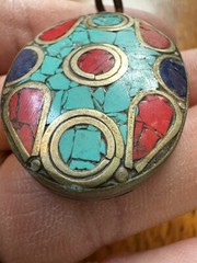Vintage Tibetan Brass With Stones Beautiful Amulet Pendant Wearable Art