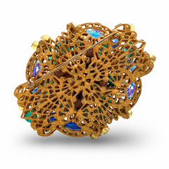 Vintage High-end Haskell Style Watermelon Art Glass Rhinestone Filigree Brooch