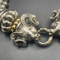 VTG Signed PISCITELLI 7 Strands Silver & Gold Tone Rams Head Statement Necklace