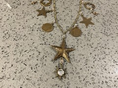 Vintage GLASS WORKS Studio Gold Tone Sun Moon Stars Necklace & Bracelet SET