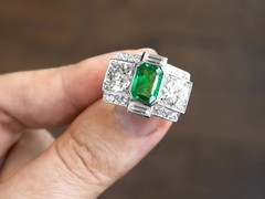 French Art Deco 1.72Ct Emerald and 3.51Ct Diamond Platinum Ring Circa 1935