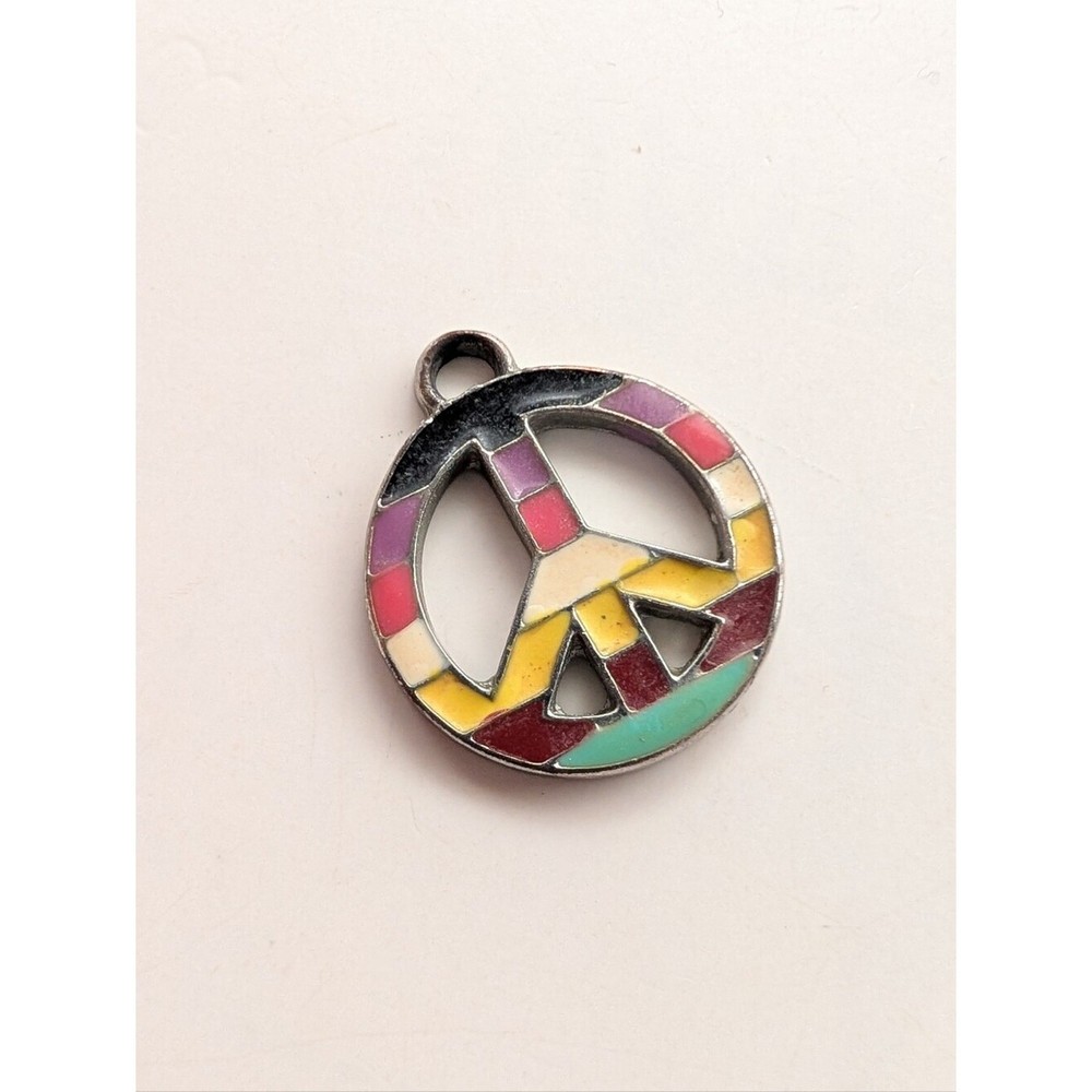 Vintage Y2K 90s Rainbow Peace Symbol Boho Hippie Collectible Mini Pendant Charm