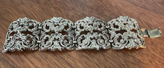 Vintage Panel Link Bracelet Silver Tone Scroll Medieval Flower 7-1/4 Inches