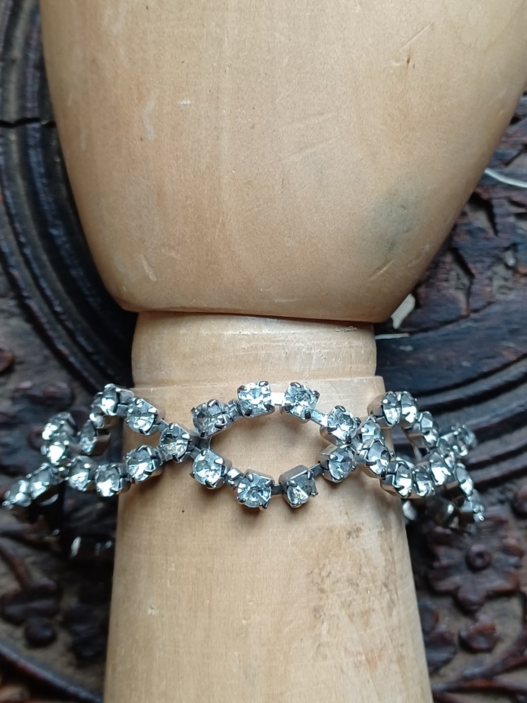 Vintage 1950s/1960s Double Strand Twined Art Deco-style Rhinestone Bracelet