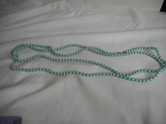 Pastel blue Faux Pearl 29″ Necklace Strand Costume Jewelry Estate Find