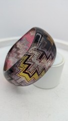 Vintage Bangle Bracelet Chunky Acrylic Pink Black Gold Glitter Abstract Wide