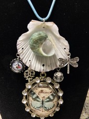 OOAK Handmade Whimsical Necklace Seashell Funky Butterfly Ocean Treasure Artisan