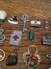 Vintage To Modern 40 Charms Lot Enamel Rhinestones Cameos Hearts Ace Flamingo