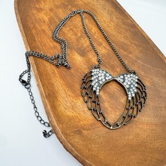 Vintage Angel Wing Rhinestone Necklace Y2K Glamorous Statement Avant Garde