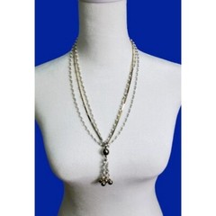 vintage gold tone links with tiny white glass beads accent 3 strand necklace