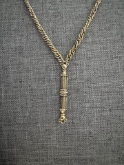 Gold Tone Tassel Pendant Flat Back Necklace 14.75” Long Barrel Clasp VTG