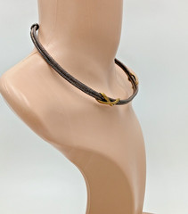 VTG 925 Taxco Mexico Heavy Cable Choker Necklace 61g Two Tone Accent End Caps