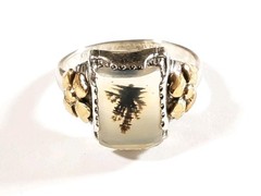 ANTIQUE OSTBY BARTON STERLING & 14K YELLOW GOLD MOSS AGATE SIZE 7.5 RING 3.1g